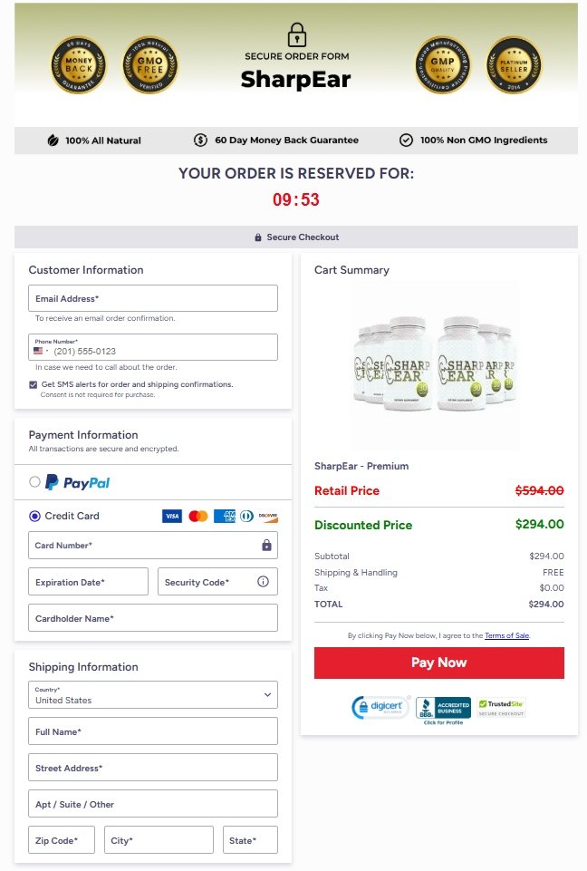 SharpEar secure payment checkout for safe and encrypted online orders